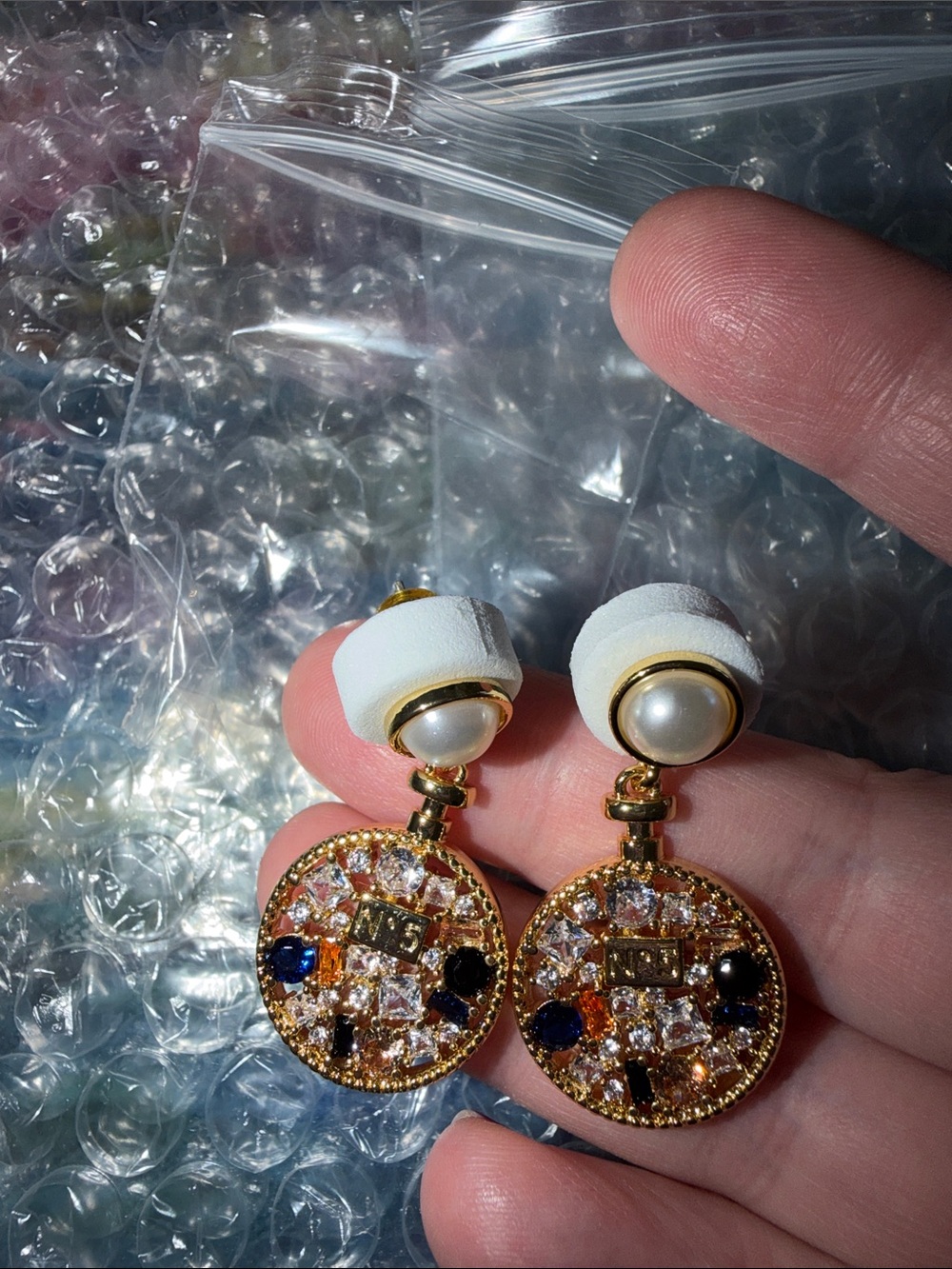 Designer Inspired gold plated pearl and zirconia drop Earrings - new